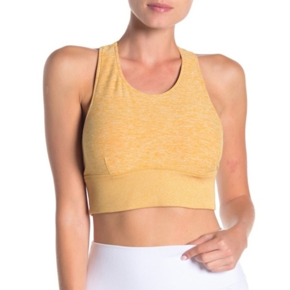 Alo Yellow Round Neck Cut-Out Racerback Padded Serenity Alosoft Sports Bra SM - Picture 1 of 9